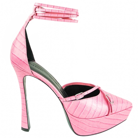 Stylish Pink Croc-Patterned Platform Heels - Picture 1 of 5